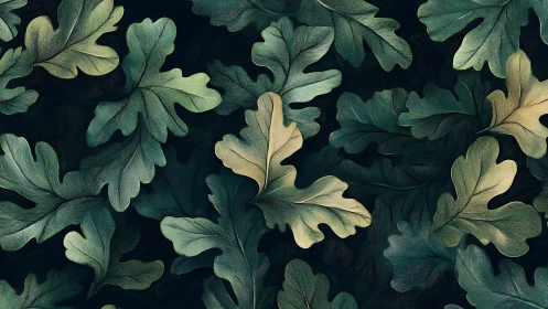 Layered fig leaves pattern in muted green and beige tones.