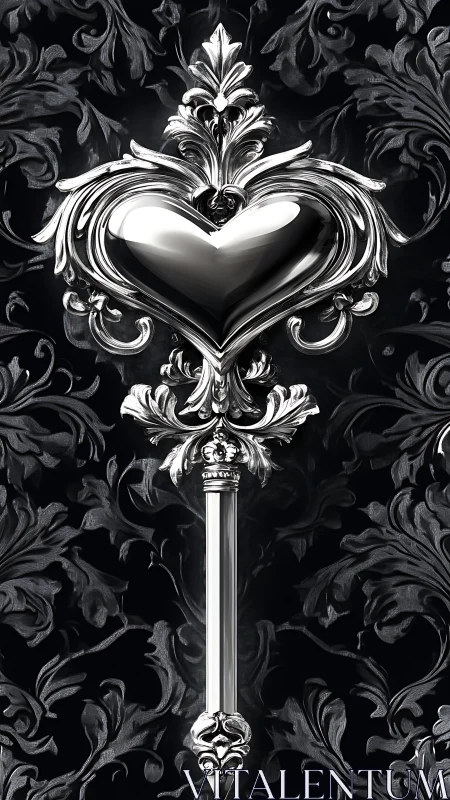 Ornamental Key with Baroque Heart: Classical Symbolism in Monochromatic Design