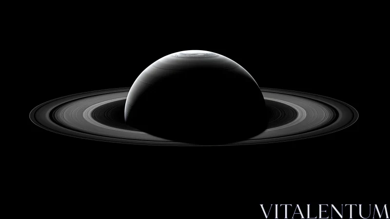 Saturn ring plane portrait with polar storm detail.