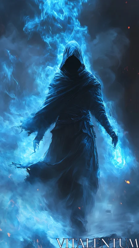 Spectral pyromantic wraith enveloped in coherent blue plasma.