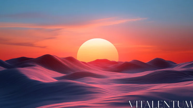 Neon dunes breathe quietly beneath an oversized rising sun