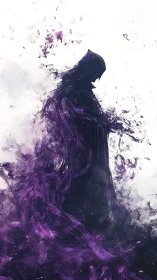 Silhouetted vigilante dissolves into abstract violet energy