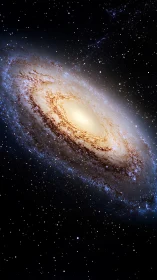 Gentle spiral galaxy swirling through quiet starlit space.