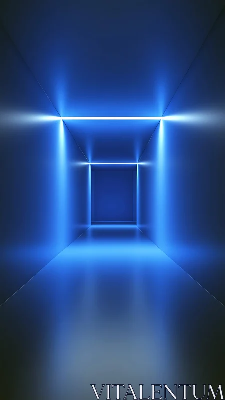 Inviting blue light tunnel glowing with calm futuristic energy.