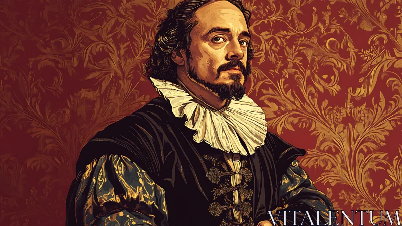 Digital baroque portrait renders nobleman with ornate ruff collar