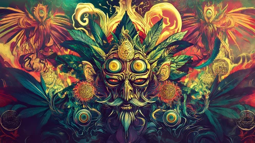 Dreamlit forest spirit crowned with glowing cosmic eyes.