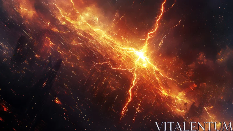 Fiery cosmic storm with explosive lightning fracture.