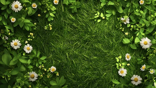 Spring's Gentle Meadow of Daisies and Green.