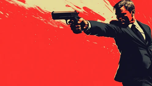 Dynamic agent aims forward against bold red backdrop