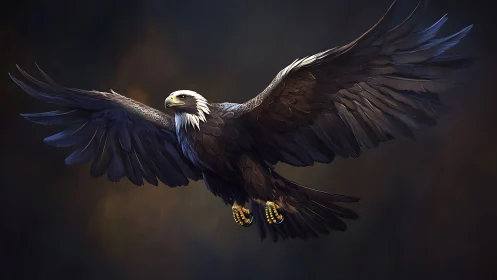 Majestic Bald Eagle in Flight, Realistic Digital Art Style.