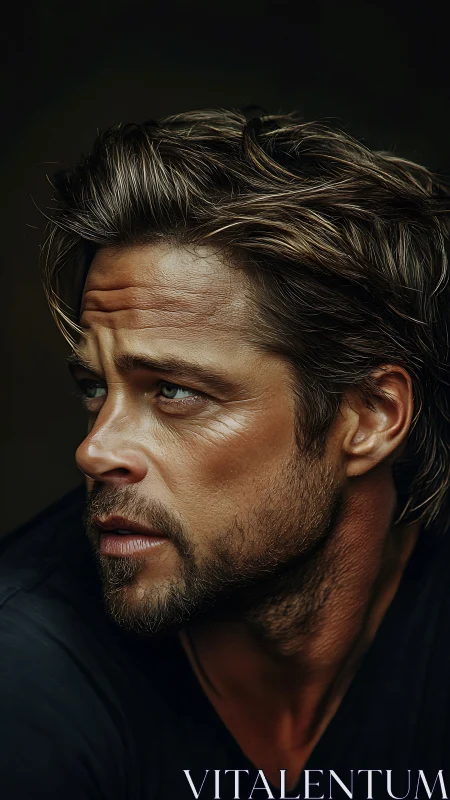 Brooding male portrait in dramatic side profile lighting.