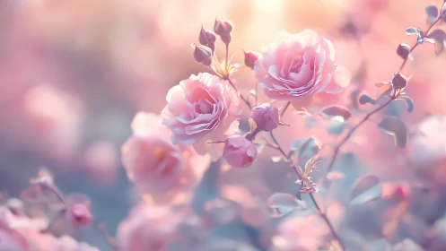 Pink garden roses with soft focus depth.