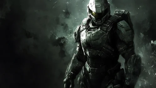 Armored sci fi operative in volatile monochrome digital chiaroscuro.