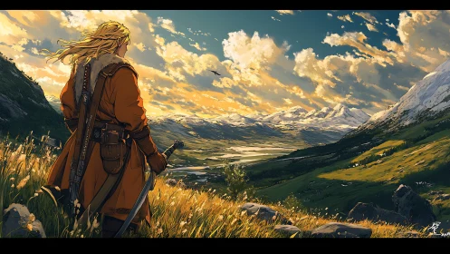 Figure observes expansive valley and distant mountain range