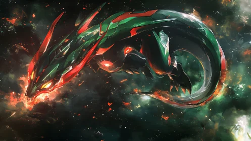 Serpentine cosmic dragon forged in molten neon armor.