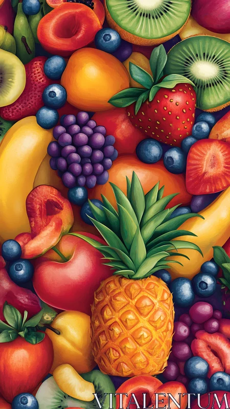Colorful mixed fruit pattern with pineapple and berries.