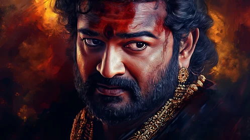 Cinematic warrior portrait with textured brushwork and dramatic lighting