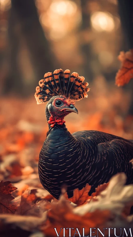 Regal forest bird crowned in glowing autumn bronze light.