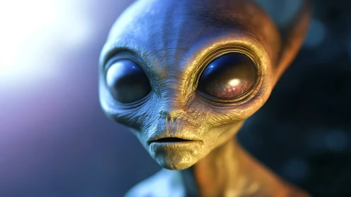 3D close-up portrait of reflective extraterrestrial visage.