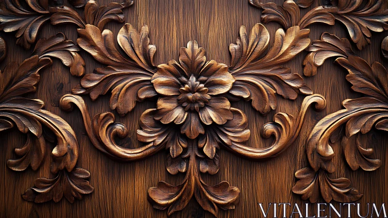 Ornate carved wood floral relief with baroque scrollwork.