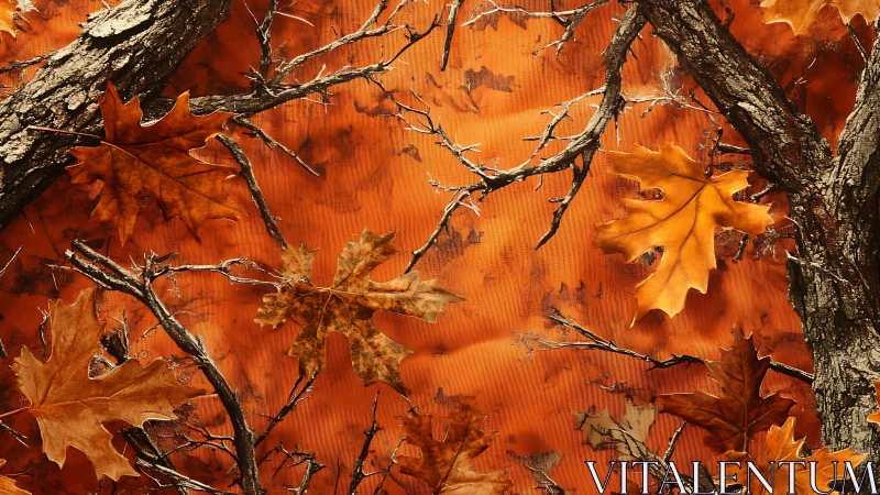 Autumn oak leaves layered over textured orange ground.
