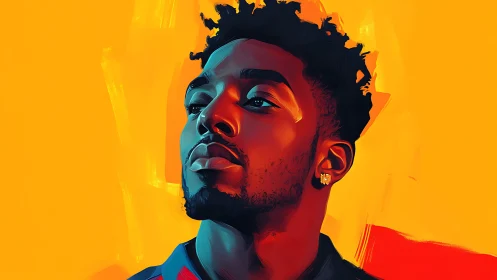 Digital portrait of man against vivid orange background.