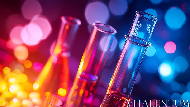 Colorful lab glassware glowing with playful science energy.