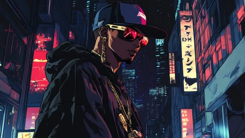 Neon‑struck street king prowls a midnight cyber cityscape.