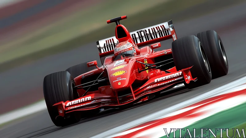 Scarlet Formula rocket slicing corners on blurred asphalt.