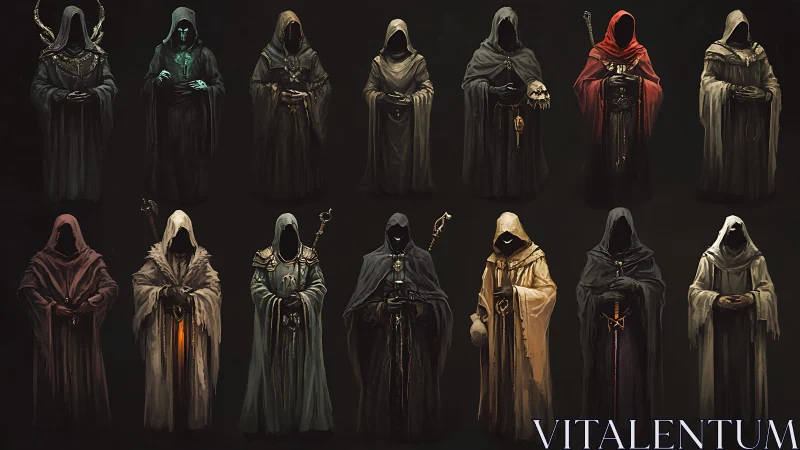 Council of Hooded Arcanists in ember-lit ceremonial dusk.