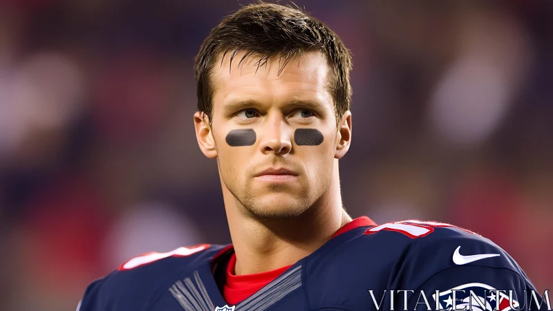 Focused football player under stadium lights, ready to lead.