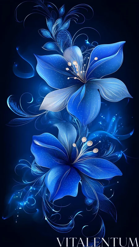 Bioluminescent Floral Composition with Crystalline Petal Structures.