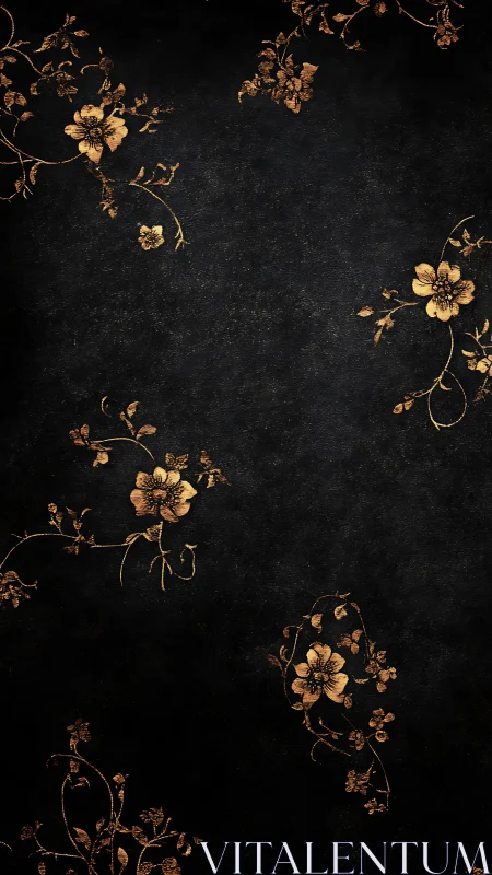 Ornate gold floral filigree on distressed black textured ground
