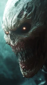 Grotesque skeletal horror glares with glowing predatory eyes.