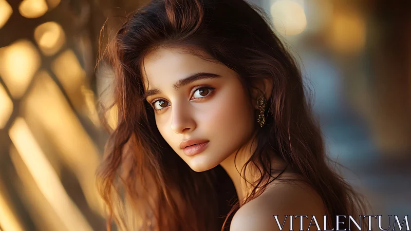 Photorealistic warm-portrait study with golden hour bokeh lighting.