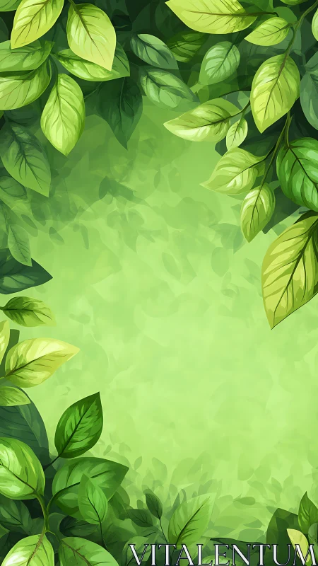 Green leafy border background with soft gradient center.