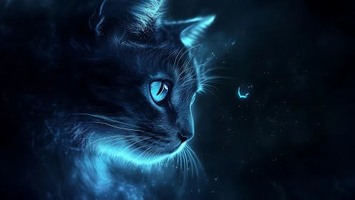 Luminescent Cat Portrait with Ethereal Blue Glow.