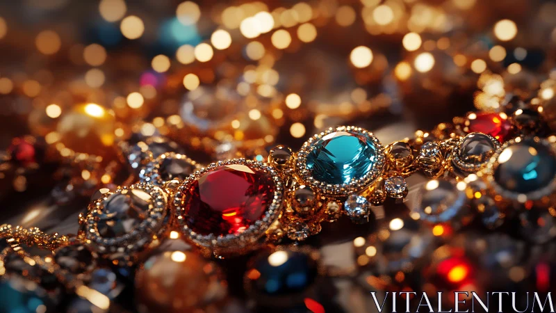 Detailed close-up shows clustered jeweled gold ornaments