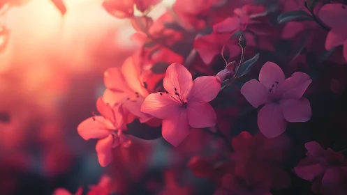 Pink Flowers with Warm Backlighting