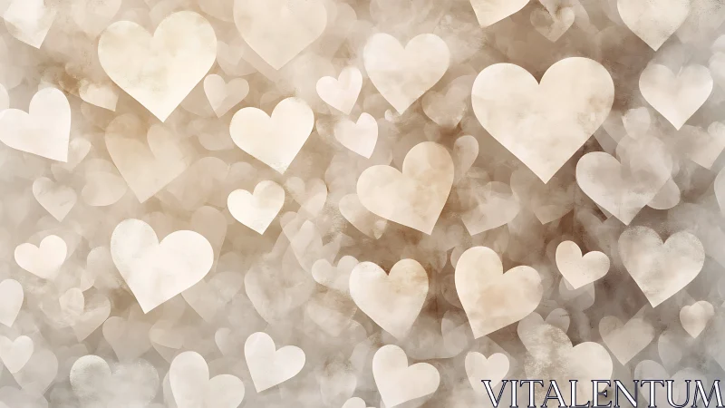 Soft Hearts Bokeh Background in Neutral Tones.