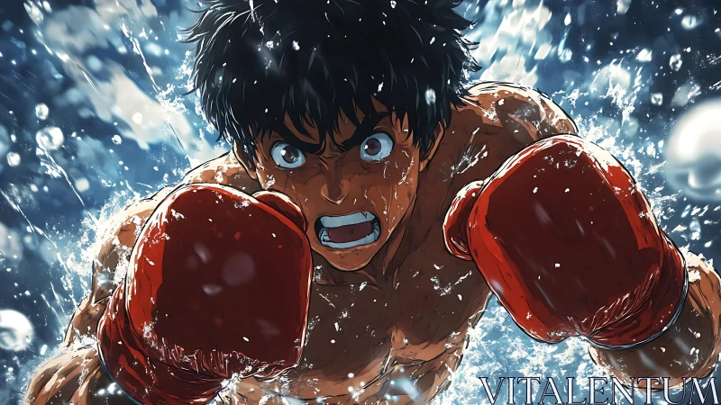 Dynamic anime boxer in forward punch perspective rendering.