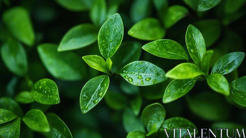 Morning rain-kissed leaves in a lush green embrace.