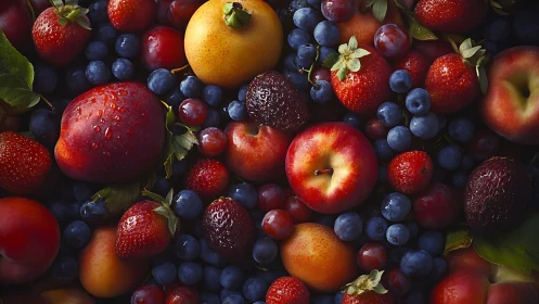 High-saturation macro assortment of stone fruits and berries