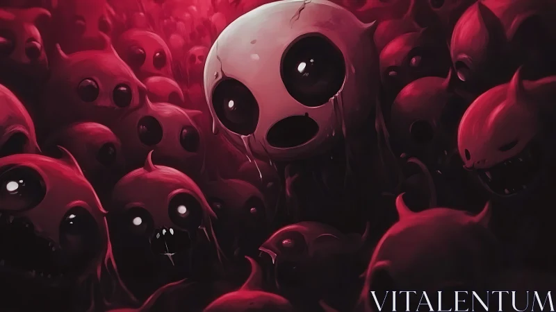 Lonely pale spirit adrift in a sea of crimson shadows.