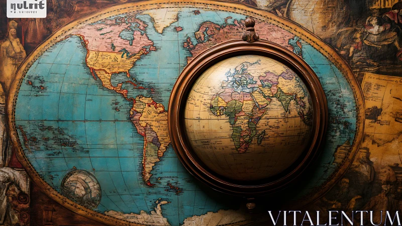 Twin world maps in vintage orbit of wanderlust dreams.