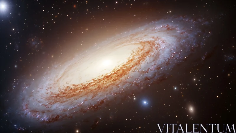 Spiral galaxy core in luminous dust-rich starfield panorama.