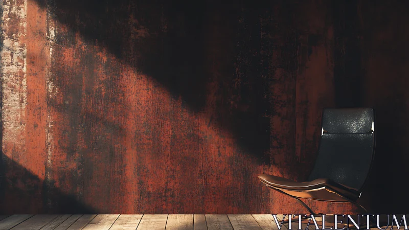 Modern leather lounge chair rests in dramatic shadowed light