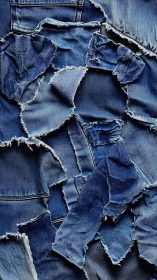 Distressed Denim Texture: Layered Blue Fabric Fragments.