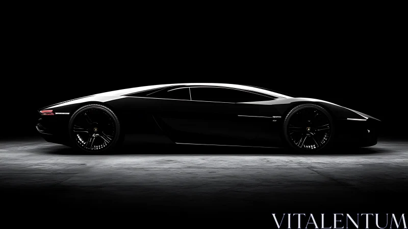 Sleek black supercar glides through shadows with quiet power