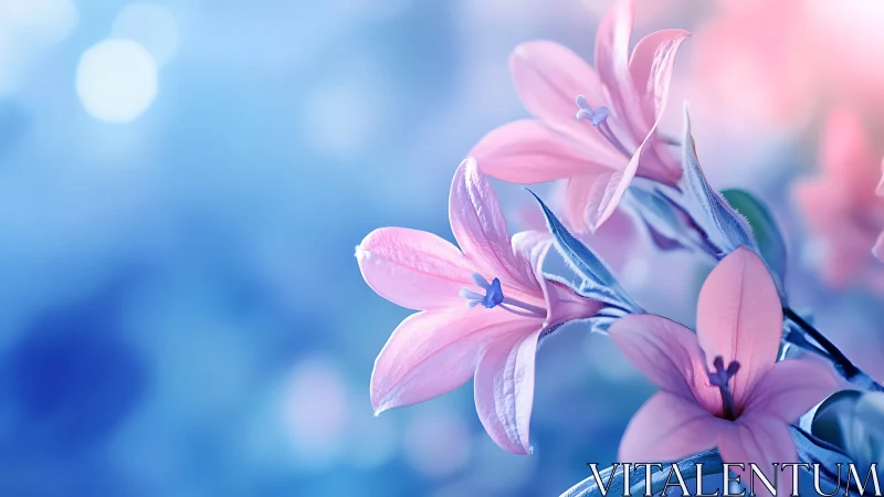 Pink Lilies Dancing in Soft Blue Light.